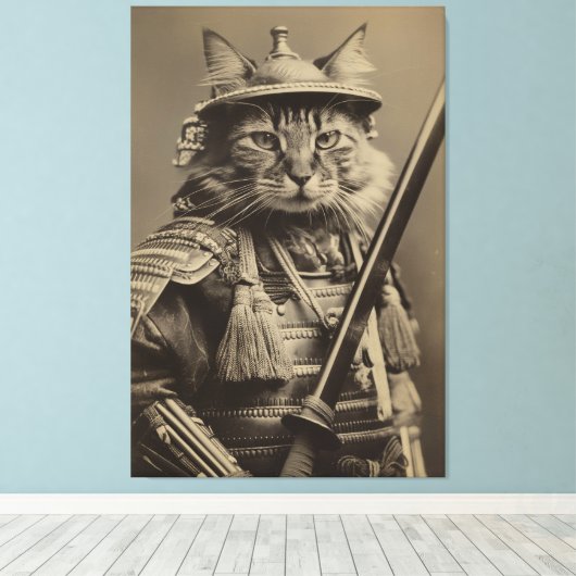 Samurai Cat Canvas Afdruk (Insitu (Houten vloer))