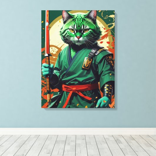 Samurai cat canvas afdruk (Insitu (Houten vloer))