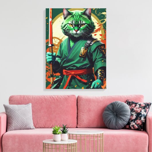 Samurai cat canvas afdruk (Insitu (Woonkamer))