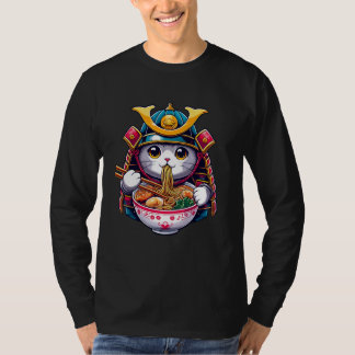 Samurai Cat Eating Ramen Kawaii Ninja Japanese Ani T-shirt