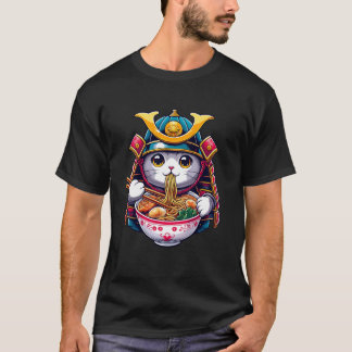 Samurai Cat Eating Ramen Kawaii Ninja Japanese Ani T-shirt