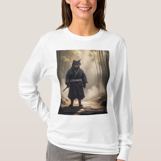 Samurai Cat - Eervolle Japanse Feline Warrior T-shirt (Voorkant)