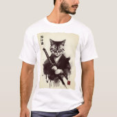Samurai Cat, Fierce Japanese Art  T-shirt (Voorkant)