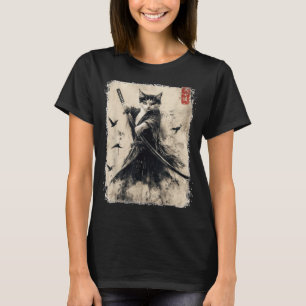 Samurai Cat Graphic T-shirt Warrior  Japans