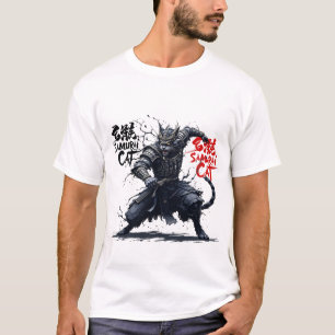 Samurai Cat Graphic T-shirt Warrior Japans A
