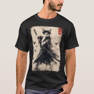 Samurai Cat Graphic T-shirt Warrior Japans A