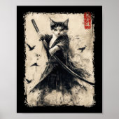 Samurai Cat Graphic T-shirt Warrior  Japans A Poster (Voorkant)