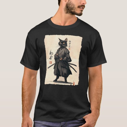 Samurai Cat Japanese Anime Cat Lover Funny For Men T-shirt (Voorkant)