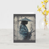 Samurai Cat Japanese Art Anime Men Women Kids Grap Kaart (Gele Bloem)