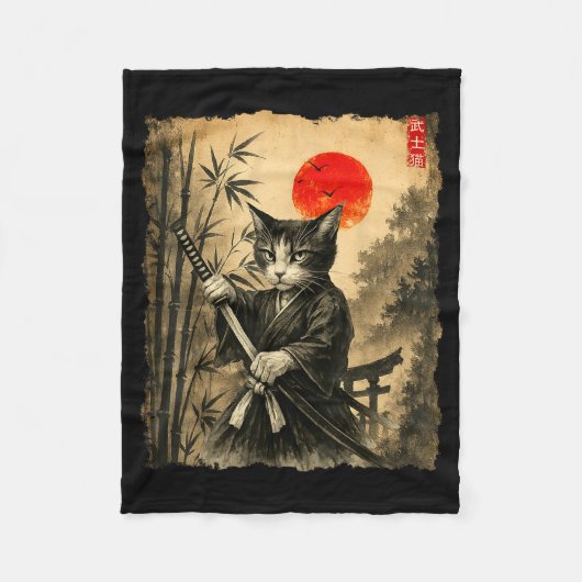Samurai Cat Japanese Art Men Boys Funny Graphic Te Fleece Deken (Voorkant)