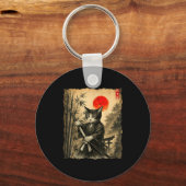 Samurai Cat Japanese Art Men Boys Funny Graphic Te Sleutelhanger (Voorkant)