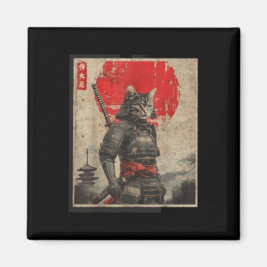 Samurai Cat Japanese Graphic T - shirts Mannen Uk Magneet (Voorkant)