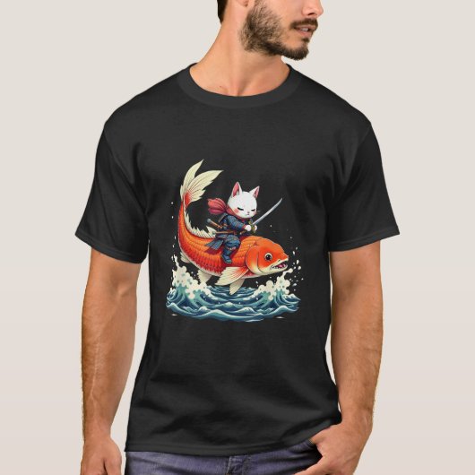 Samurai Cat Japanese Koi Fish T-shirt (Voorkant)