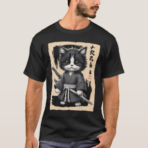 Samurai Cat Japanese Sumi-E Novelty Kawaii Meme Ca T-shirt