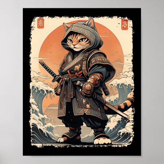 Samurai Cat Katana Full Gear Warrior Fighter Japan Poster (Voorkant)
