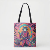 Samurai Cat met een Katana-ontwerp Tote Bag (Voorkant)