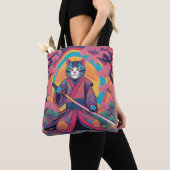 Samurai Cat met een Katana-ontwerp Tote Bag (Dichtbij)
