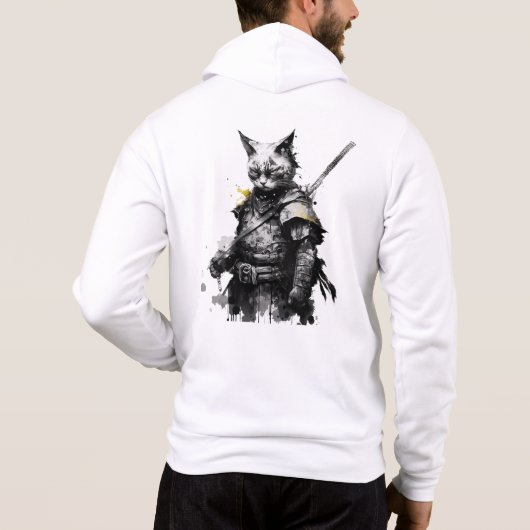 Samurai Cat met katana, zwart en geel Hoodie (Achterkant)