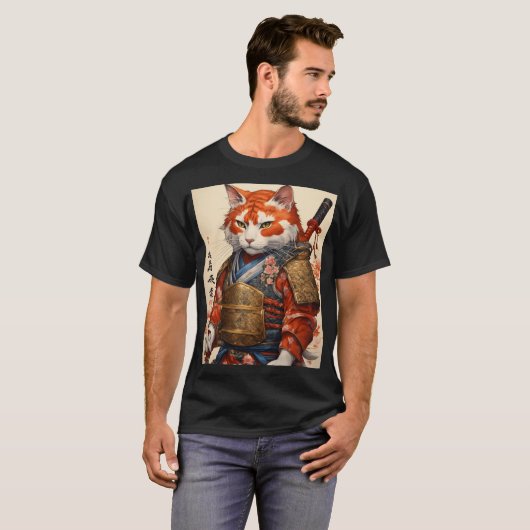 Samurai Cat met Koi Armour T-Shirt Design (Voorkant volledig)