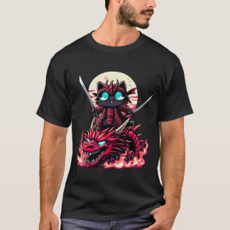 Samurai Cat met zwaard op Dragon in Epic Battle 3D T-shirt