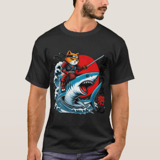 Samurai Cat Ninja Japanese Art Cat Shark Kanagawa T-shirt