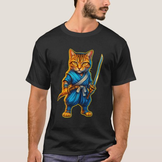 Samurai Cat – Ninja Warrior T-Shirt (Voorkant)