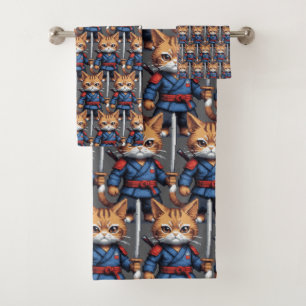 Samurai Cat Pixel Art Bad Handdoek