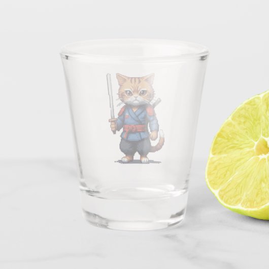 Samurai Cat Pixel Art Shot Glas (Achterkant)