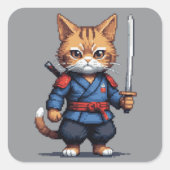 Samurai Cat Pixel Art Vierkante Sticker (Voorkant)
