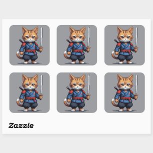 Samurai Cat Pixel Art Vierkante Sticker