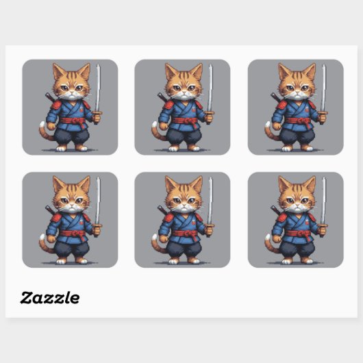 Samurai Cat Pixel Art Vierkante Sticker (Vel)