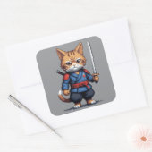 Samurai Cat Pixel Art Vierkante Sticker (Envelop)