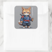 Samurai Cat Pixel Art Vierkante Sticker (Tas)