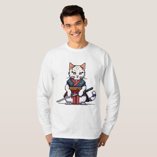 Samurai Cat Pixel Design T-shirt (Voorkant volledig)