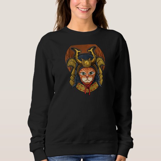 Samurai Cat Retro Japanse artartwork Otak Trui (Voorkant)