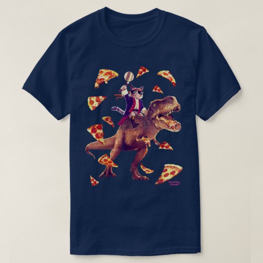 Samurai Cat Riding T rex Eating Pizza Funny Dino F T-shirt (Design voorkant)