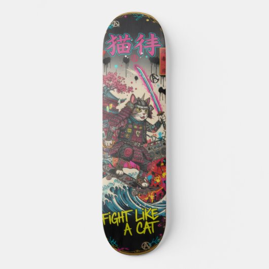 SAMURAI CAT Skateboard Art – Japanese Spirit (Voorkant)