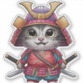 Samurai Cat Sticker - Fierce en Schattig Warrior (Voorkant)