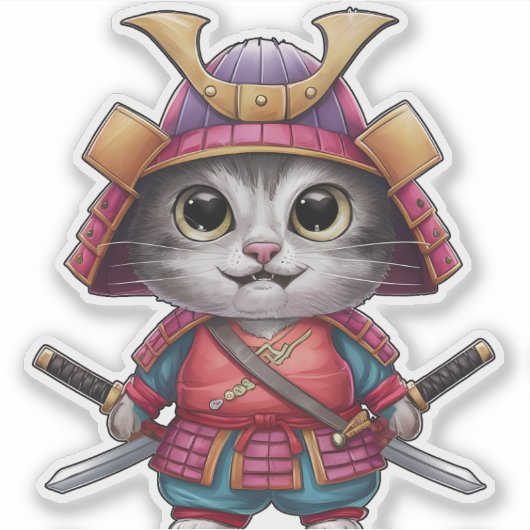 Samurai Cat Sticker - Fierce en Schattig Warrior (Voorkant)