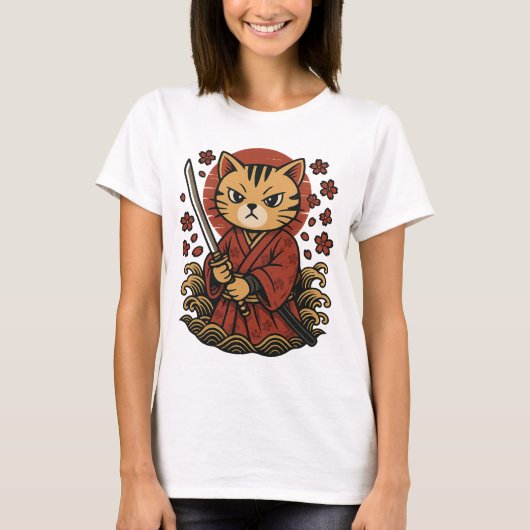 Samurai Cat T-shirt | Japanse anime krijger kat (Voorkant)