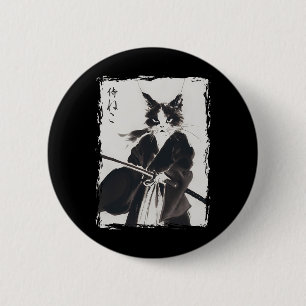 Samurai Cat Ukiyo E Cool Warrior Cat Japan Ronde Button 5,7 Cm