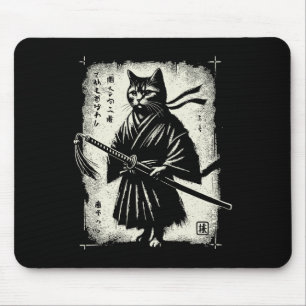 Samurai Cat Ukiyo-e Warrior Art Graphic Sumi-e Cat Muismat