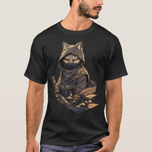 Samurai Cat Warrior Japanese Style Feline Art T-shirt (Voorkant)