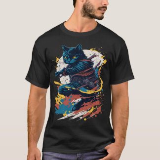 Samurai Cat Warrior Japanese Style Feline Art  T-shirt