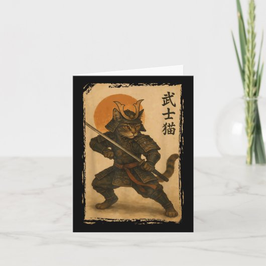 Samurai Cat Warrior Japanse Ukiyo-e kunstwerk Cat Kaart (Voorkant)