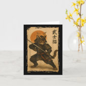 Samurai Cat Warrior Japanse Ukiyo-e kunstwerk Cat Kaart (Gele Bloem)