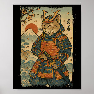Samurai Cat Warrior Japanse Ukiyo-e kunstwerk Cat Poster