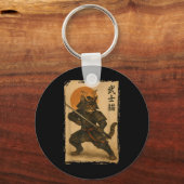 Samurai Cat Warrior Japanse Ukiyo-e kunstwerk Cat Sleutelhanger (Voorkant)