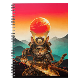 Samurai Cat Warrior Sunset Premium spiral Notebook Notitieboek