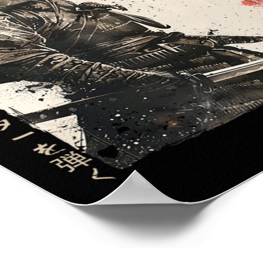 Samurai Cat Warrior Ukiyo Ink Kunstwerk Cat Samura Poster (Hoek)